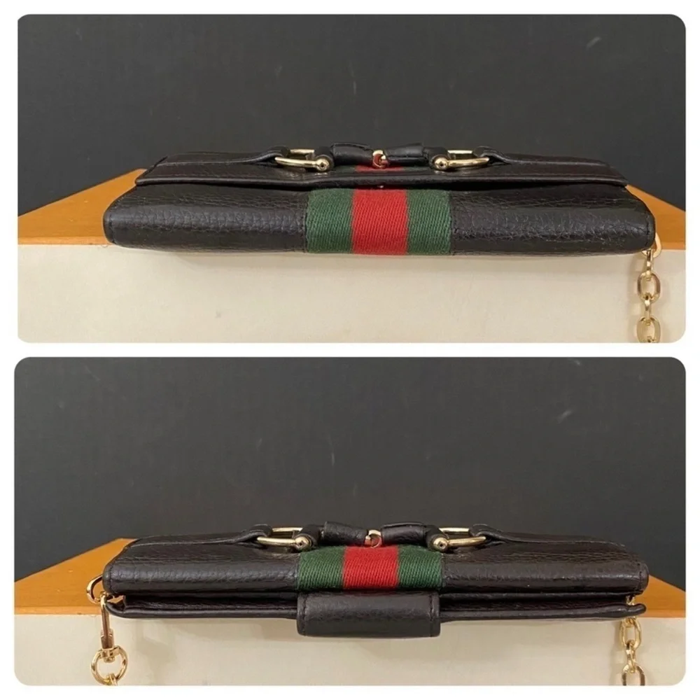 GUCCI GG Leather Horsebit Wallet to Crossbody Shoulder Bag 💼 Dark Brown - Picture 10 of 14